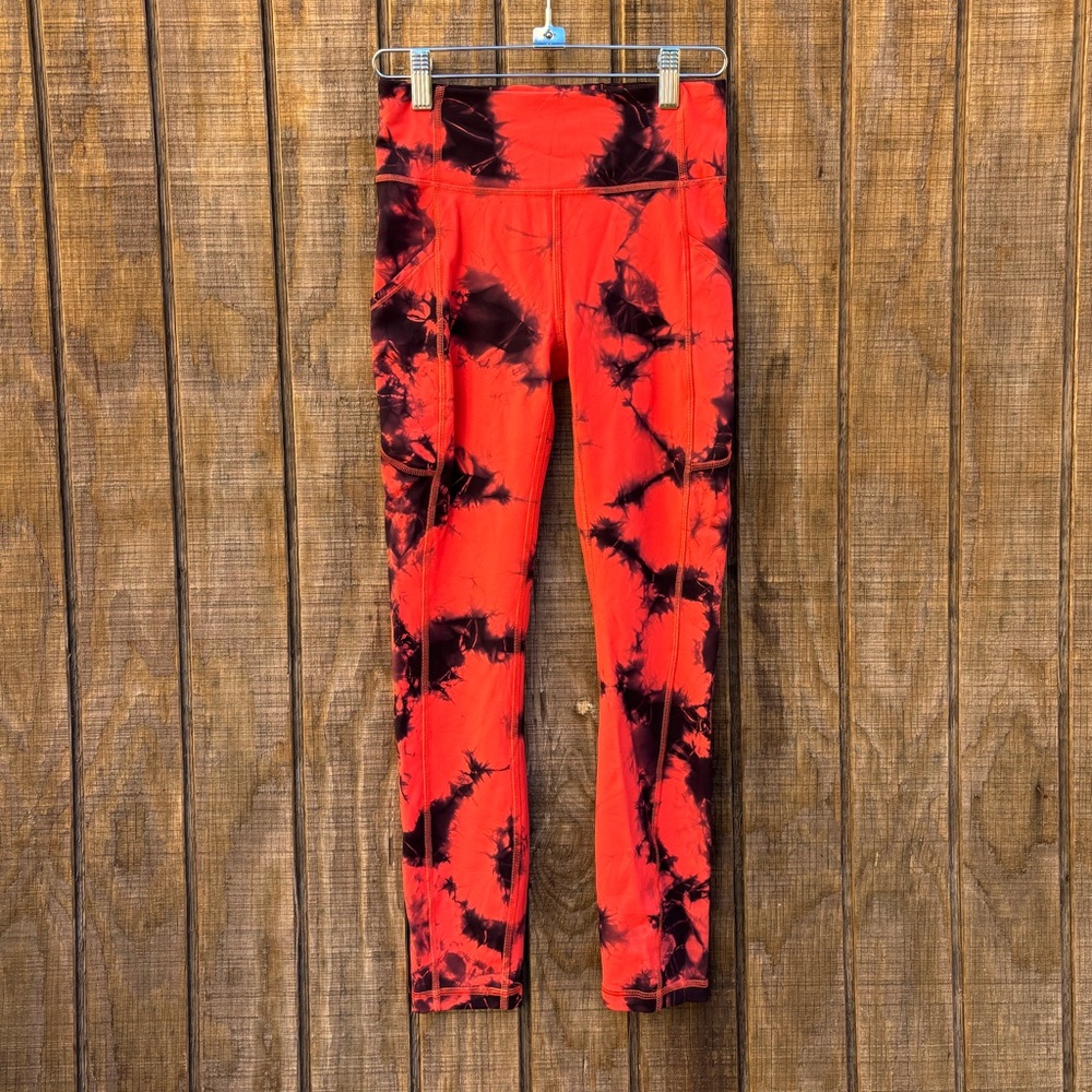 Lululemon Wunder Train High Rise Tie Dye Carnation Red & Black Leggings